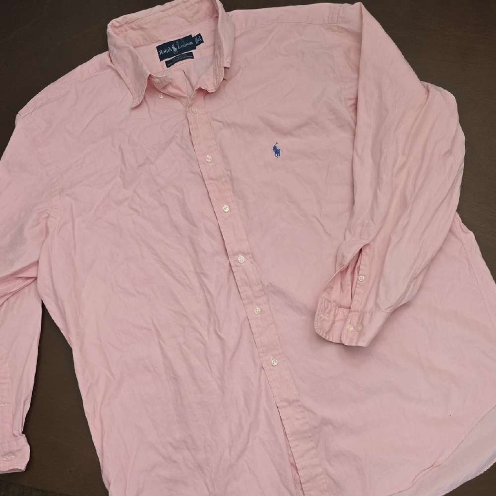 RALPH LAUREN Men's Pink‎ LS Shirt100% Cotton 18 Neck